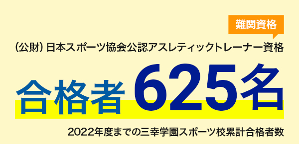 難関資格 （公財）日本スポーツ協会公認アスレティックトレーナー資格 合格者625名 2022年度までの学園累計合格者数