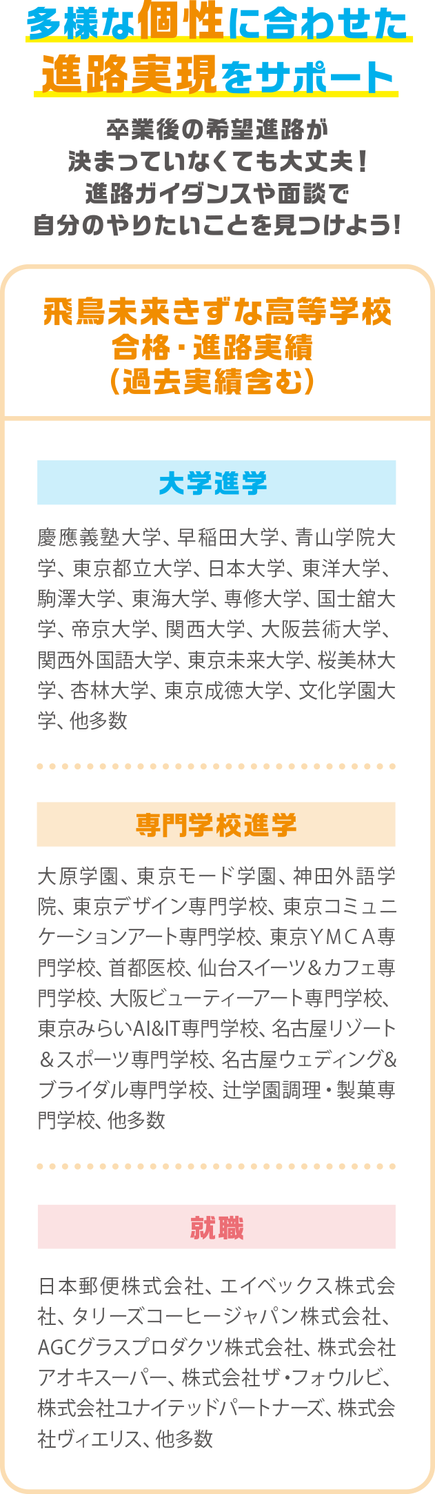 多様な個性に合わせた進路実現をサポート