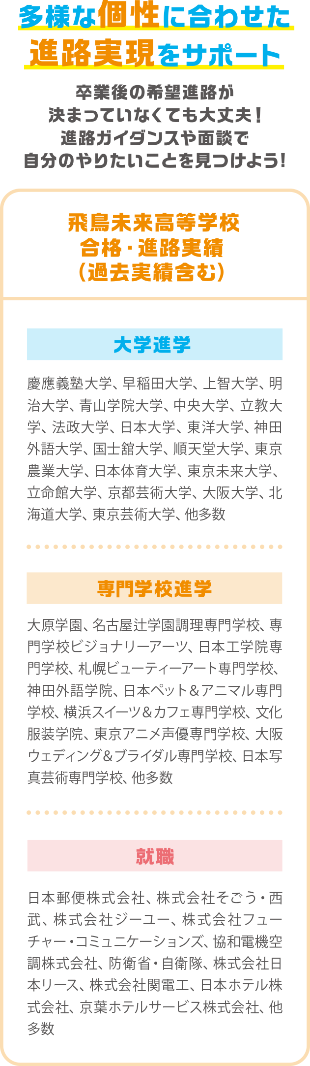 多様な個性に合わせた進路実現をサポート