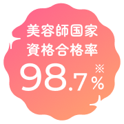 美容師国家資格合格率 98.7% ※本校実績