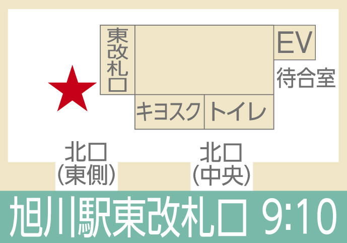 地図:旭川(旭川駅東改札口横のセブンイレブン前:構内)