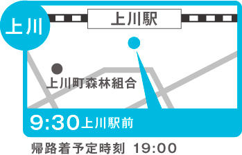 地図：上川（B日程：上川駅前）※4/17、6/25、7/23のみ運行