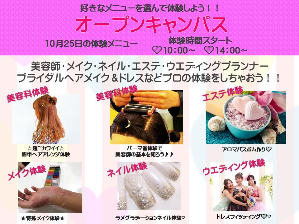 直接学校へ 10月25日 スペシャルオープンキャンパス 高校3年生 再進学希望者におすすめ オープンキャンパス 立川 東京 の美容 ブライダル ウェディング専門学校 東京ビューティー ブライダル専門学校