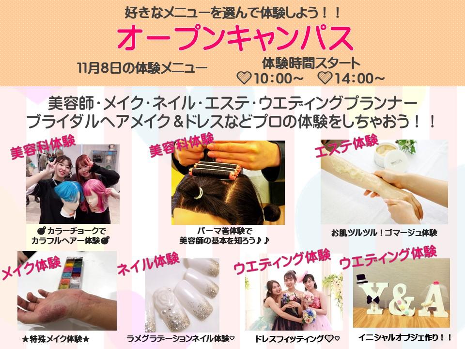 来校型 11月8日 スペシャルオープンキャンパス 高校3年生 再進学希望者におすすめ オープンキャンパス 立川 東京 の美容 ブライダル ウェディング専門学校 東京ビューティー ブライダル専門学校