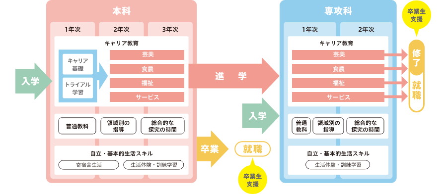 入学から卒業・就労までの流れ