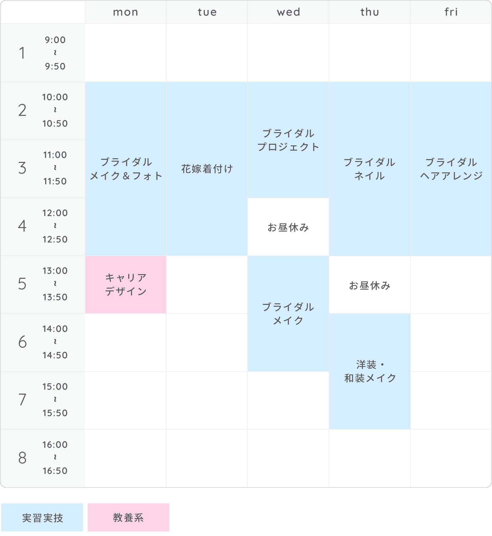 画像:時間割(例)