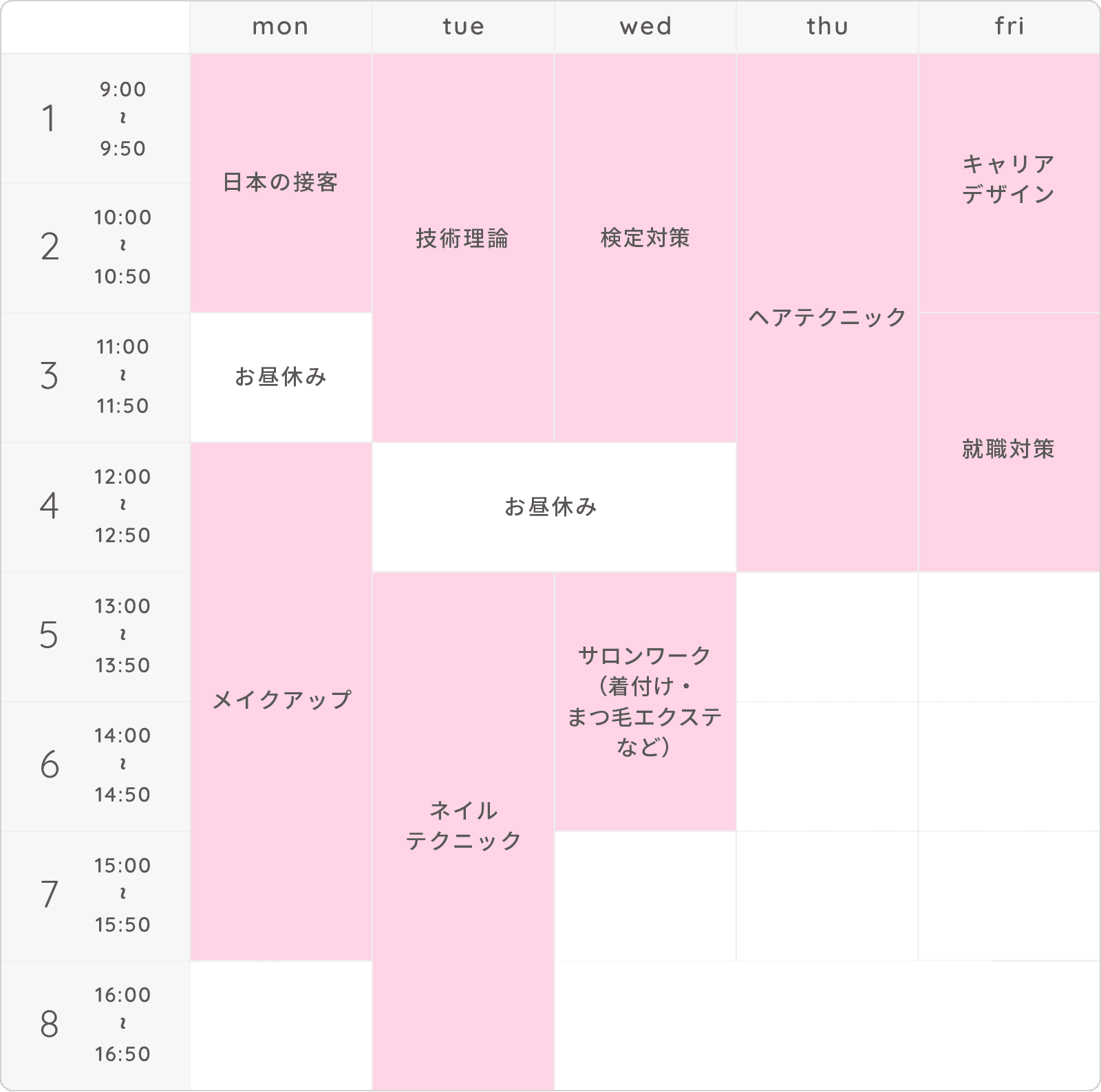画像：時間割（例）